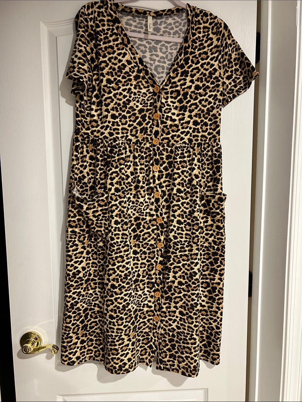 Celeste Leopard Print Midi Dress in Tan and Black